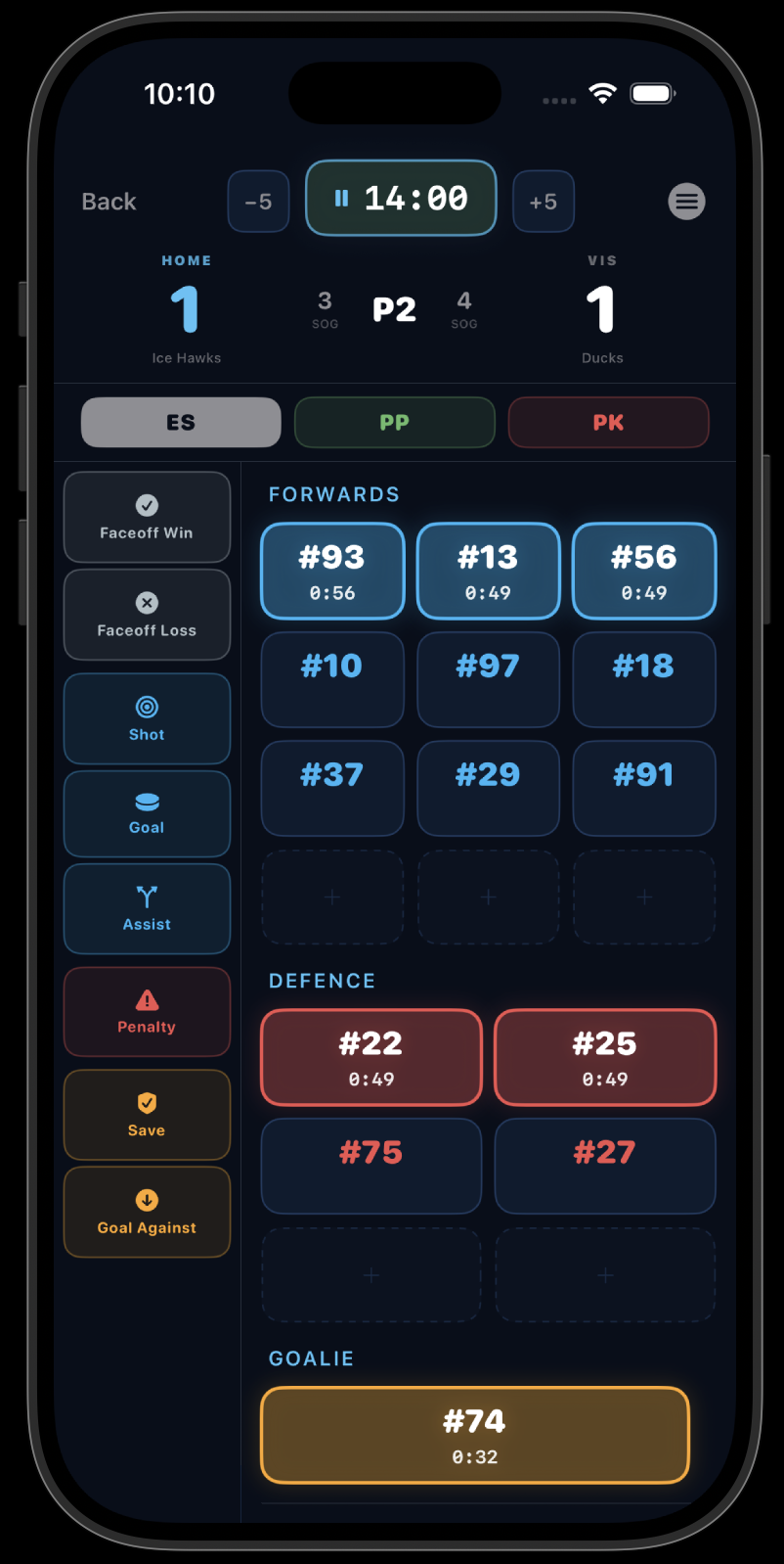 BackCheckLabs — Live game tracking with bench view