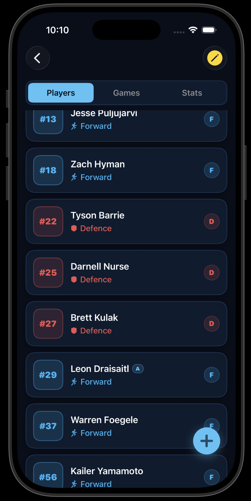 BackCheckLabs — Player roster view